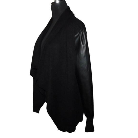 Siani Milano Black Waterfall Front Sweater Size Small NWT Faux Leather Sleeves - Picture 5 of 10